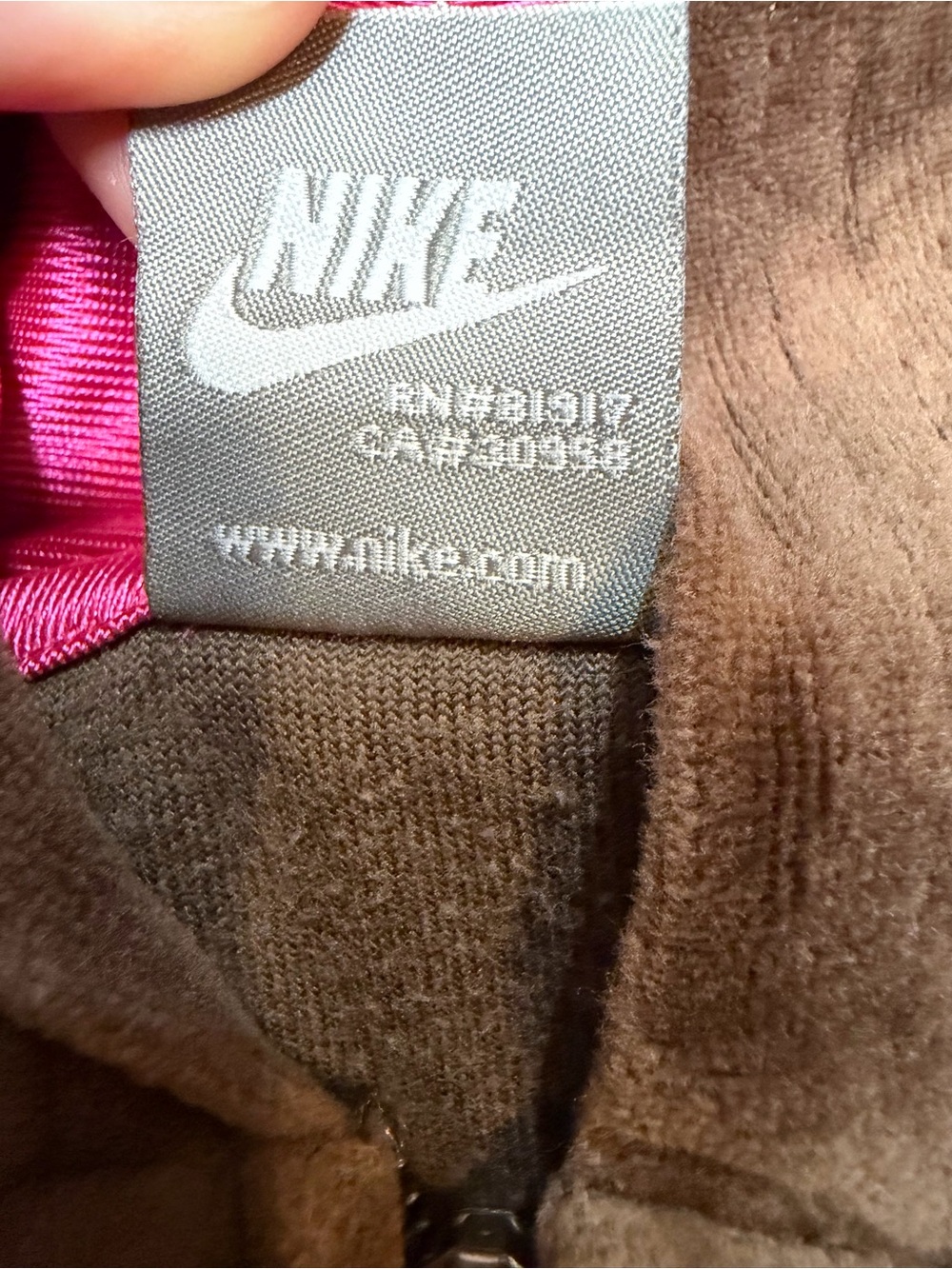 Nike 2T Brown Pink Velour Zip Hoodie Jacket Toddler Girls Hooded Sweatshirt - Picture 3 of 7